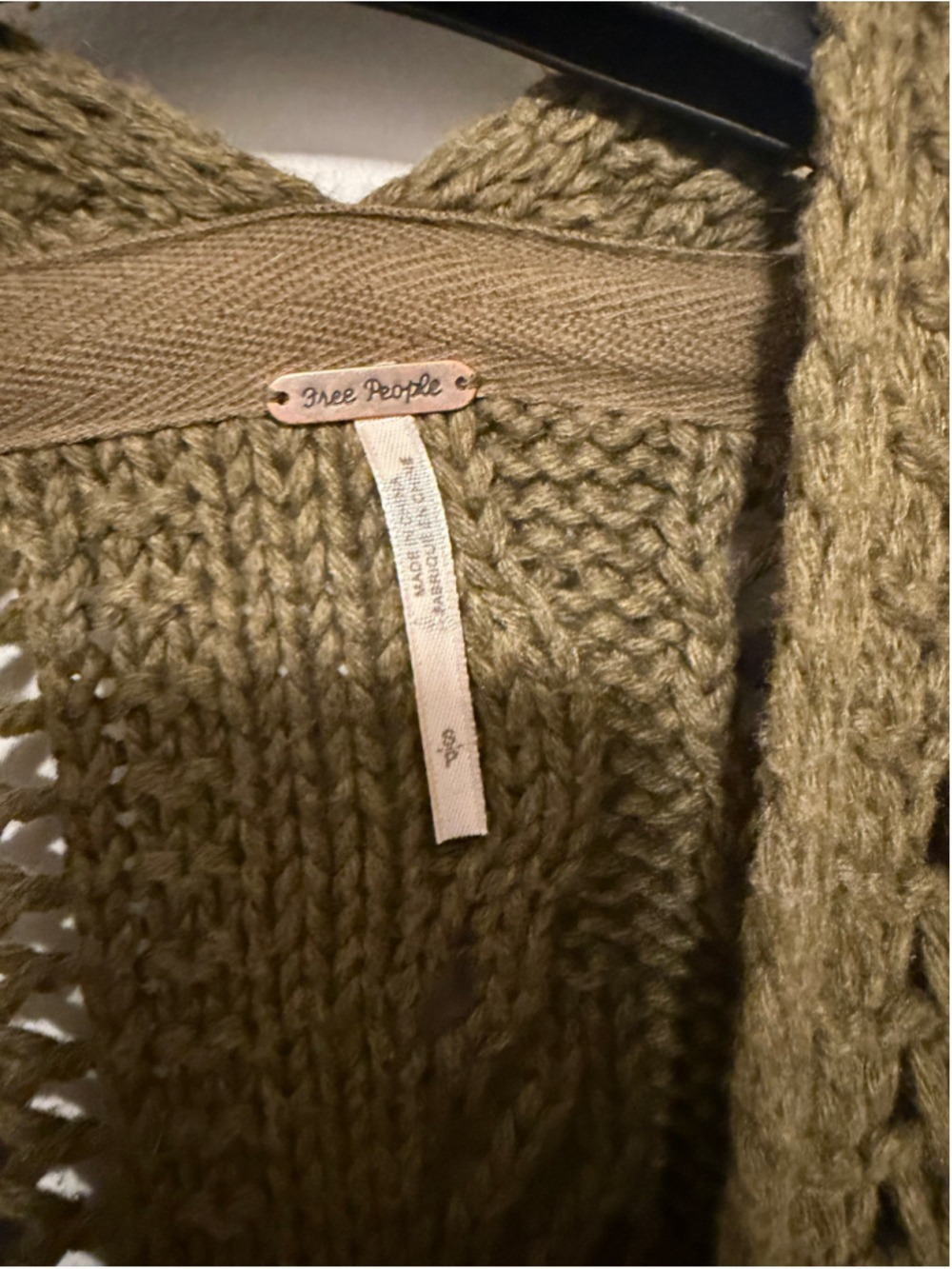 Free People Olive Green Open Knit Cardigan Sweater Women's SP Boho - Picture 5 of 6
